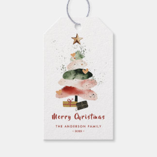 Modern Watercolor Christmas Tree Family Holiday  Gift Tags
