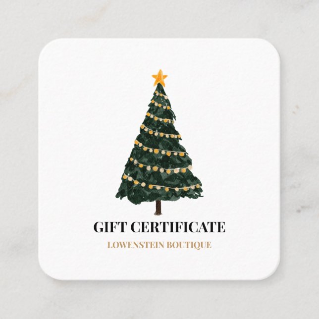 Modern Watercolor Christmas Tree Gift Certificate (Front)