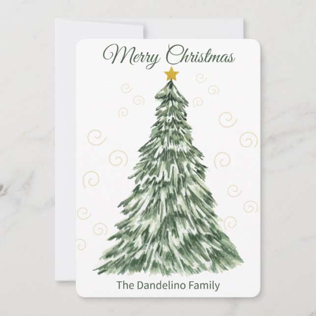 Modern Watercolor Christmas Tree Holiday Card (Front)