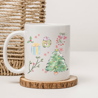 Modern Watercolor Christmas Tree Holiday Coffee Mug