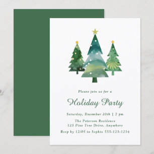 Modern Watercolor Christmas Tree Holiday Party Invitation