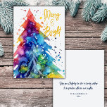 Modern Watercolor Christmas Tree Merry and Bright  Holiday Card<br><div class="desc">Celebrate the festive season with our modern and artsy Christmas card! This beautifully designed card features a vibrant abstract watercolor of a Christmas tree, in an array of colours that truly captures the spirit of the holidays. On the front is the phrase "Merry & Bright." The back of the card...</div>