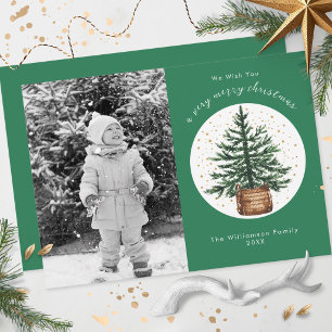 Modern Watercolor Christmas Tree Minimal Simple Holiday Card