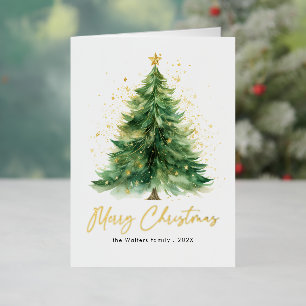 Modern Watercolor Christmas Tree Non Photo Foil Holiday Card
