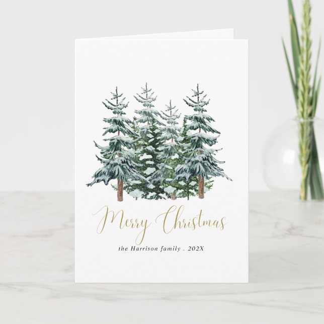 Modern Watercolor Christmas Tree Non Photo Holiday Card (Front)