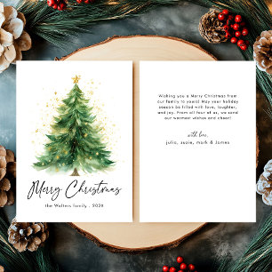 Modern Watercolor Christmas Tree Non Photo Holiday Card