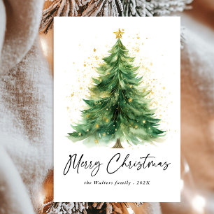 Modern Watercolor Christmas Tree Non Photo Holiday Card