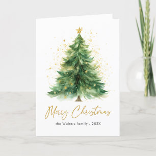 Modern Watercolor Christmas Tree Non Photo Holiday Card