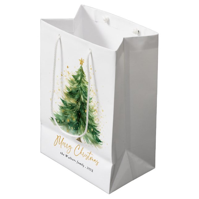 Modern Watercolor Christmas Tree Non Photo Medium Gift Bag (Front Angled)