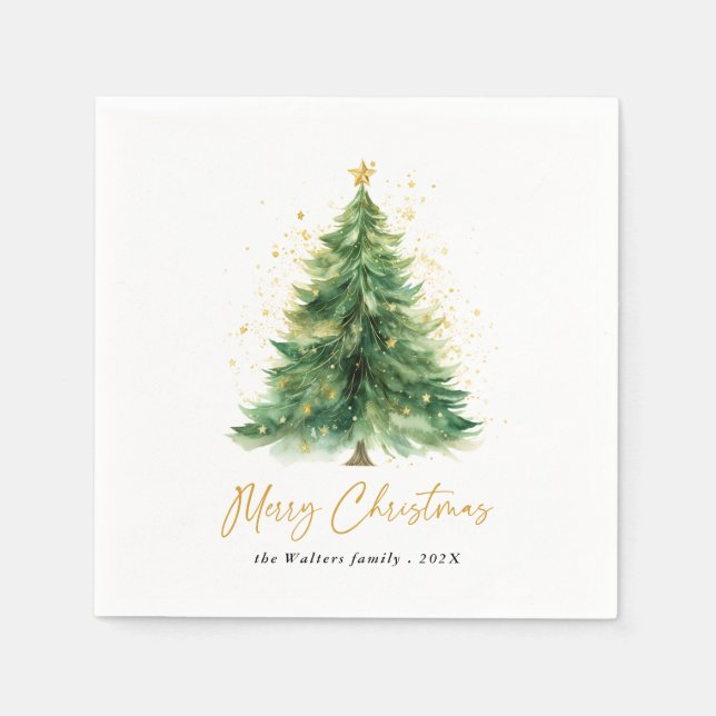 Modern Watercolor Christmas Tree Non Photo Napkin (Front)