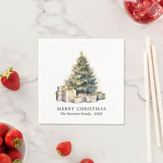 Modern Watercolor Christmas Tree Non Photo Napkin (Insitu)