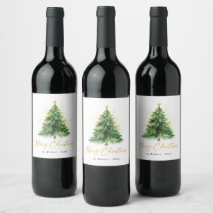 Modern Watercolor Christmas Tree Non Photo Wine Label
