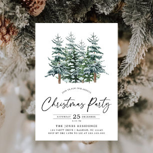 Modern Watercolor Christmas Tree Party Invitation