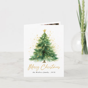 Modern Watercolor Christmas Tree Photo Card