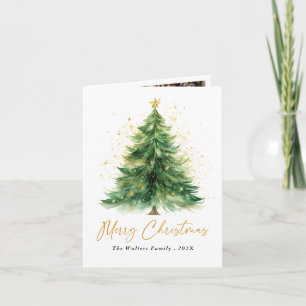 Modern Watercolor Christmas Tree Photo Card