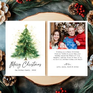 Modern Watercolor Christmas Tree Photo Holiday Card