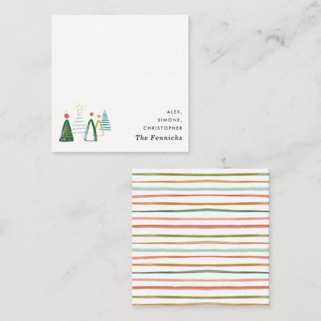 Modern Watercolor Christmas Tree Square Holiday Card (Front/Back)