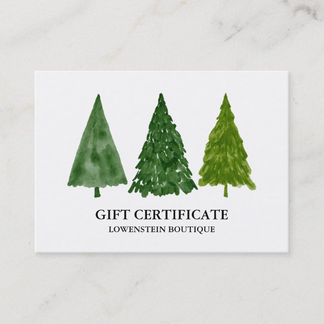 Modern Watercolor Christmas Trees Gift Certificate (Front)