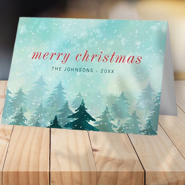 Modern Watercolor Christmas Winter Snow Forest Holiday Card (Creator Uploaded)