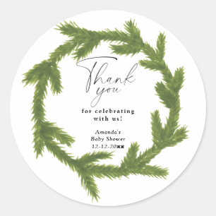 Modern Watercolor Christmas wreath baby shower Classic Round Sticker