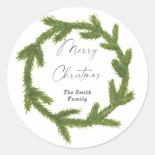 Modern Watercolor Christmas Wreath Classic Round Sticker