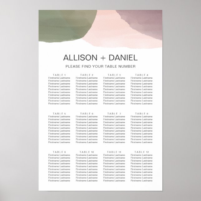 Modern Watercolor Circles Wedding Seating Chart (Front)