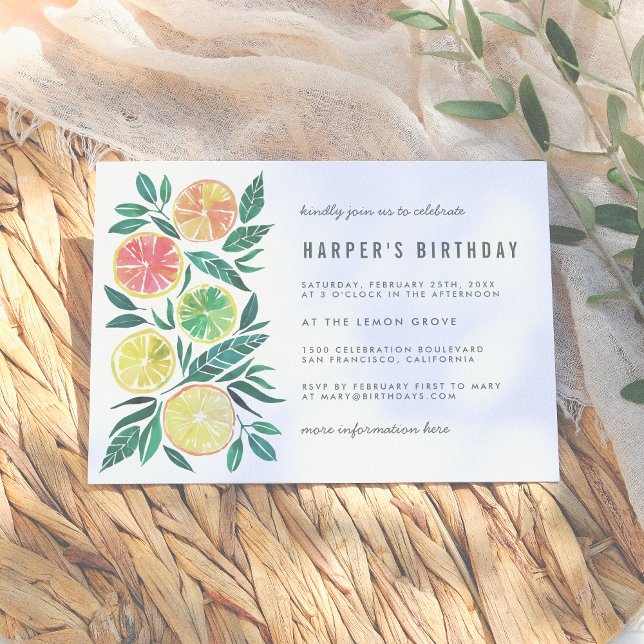 Modern Watercolor Citrus Birthday Party Invitation (Creator Uploaded)
