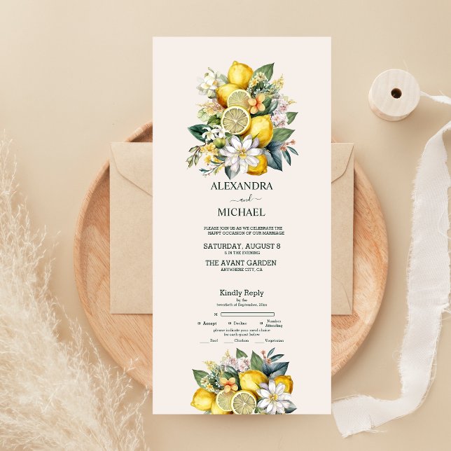 Modern Watercolor Citrus Lemon Wedding All In One Invitation (Creator Uploaded)