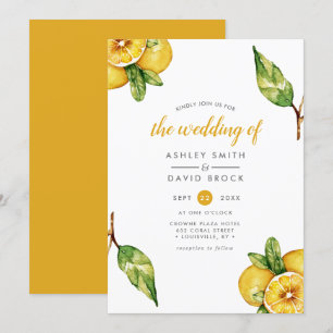 Modern Watercolor Citrus Lemon Wedding Invitation