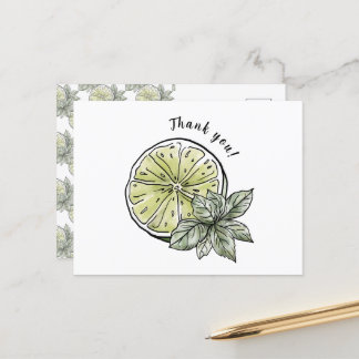 Modern Watercolor Citrus Lime Fruit Thank you Postcard