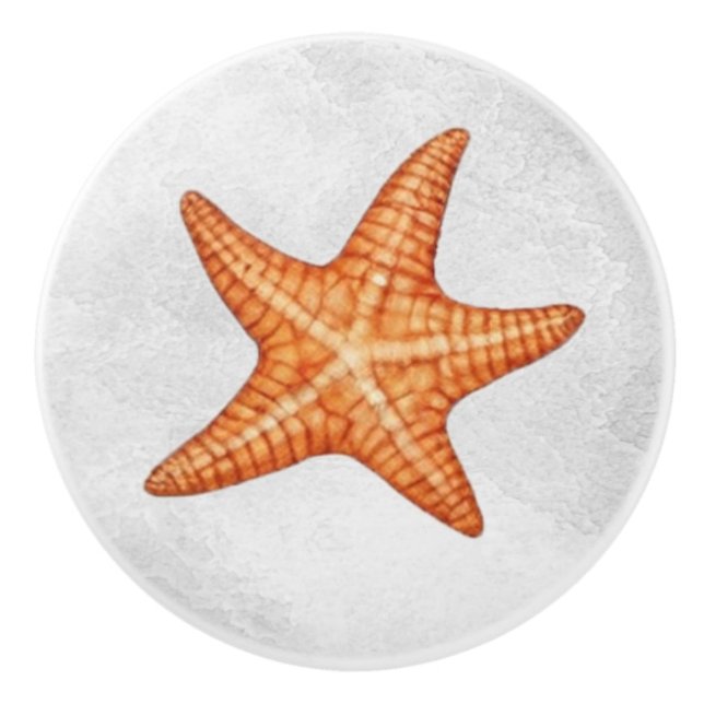 Modern Watercolor Coastal Beach Starfish Seashells Ceramic Knob (Front)