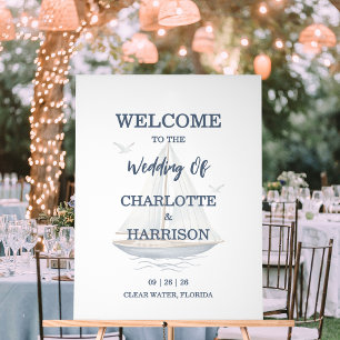 Modern Watercolor Coastal Seascape Wedding Acrylic Sign