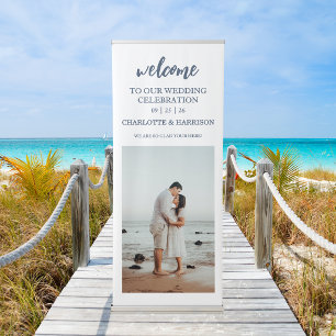 Modern Watercolor Coastal Seascape Wedding Retractable Banner