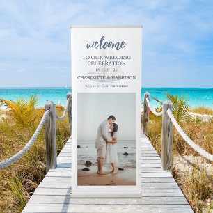 Modern Watercolor Coastal Seascape Wedding Retractable Banner