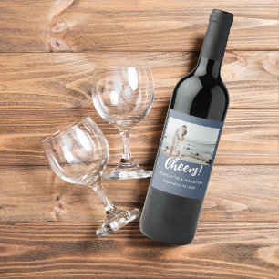 Modern Watercolor Coastal Seascape Wedding Wine Label