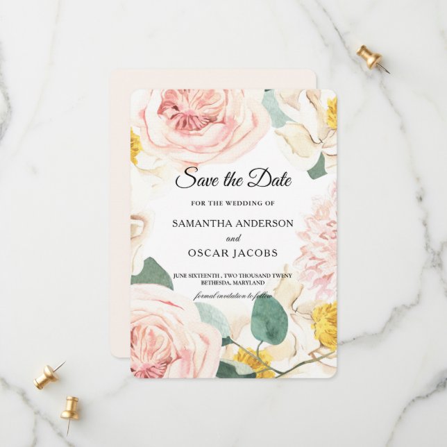 Modern Watercolor Colourful Beauty Frame Save The Date (Front/Back In Situ)