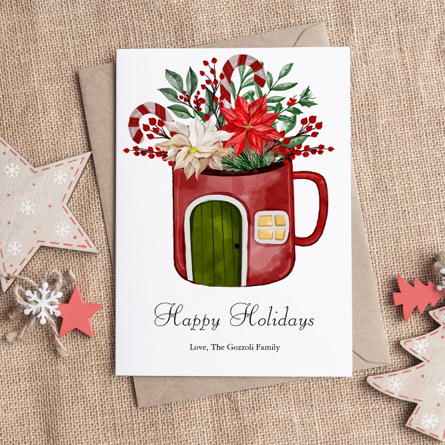 Modern Watercolor Colourful Christmas Mug Flat  Holiday Card (Creator Uploaded)