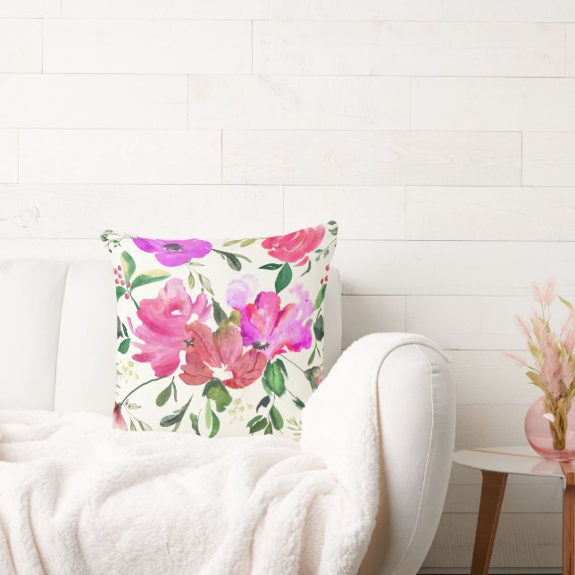 Modern Watercolor Colourful Floral Pattern Cushion (Couch)