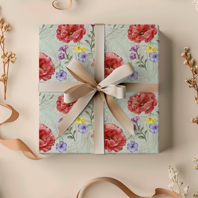 Modern Watercolor Colourful Wildflower Pattern Wrapping Paper (Creator Uploaded)