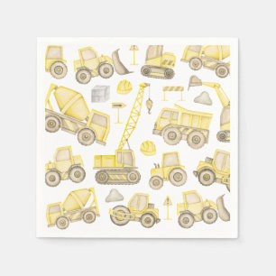 Modern Watercolor Construction Vehicle Birthday Napkin