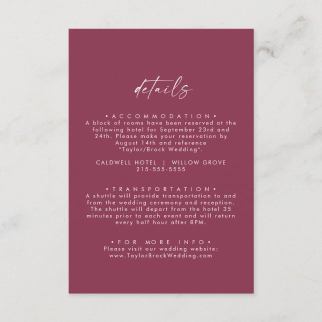 Modern Watercolor Coordinate | Red Wedding Detail Enclosure Card (Front)