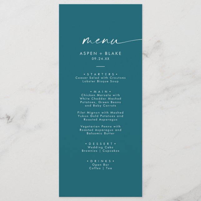 Modern Watercolor Coordinate | Teal Wedding Menu (Front)