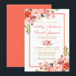 Modern Watercolor Coral Floral Gold Wedding Invitation<br><div class="desc">Modern Elegant Watercolor Coral Floral and Gold Wedding Invitation</div>