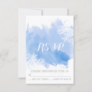 Modern watercolor coral reef blue wedding RSVP Card