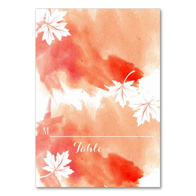 Modern watercolor coral wedding place card (Front)