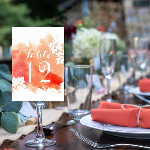 Modern watercolor coral wedding table number