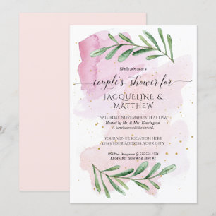 Modern Watercolor Couples Shower Eucalyptus Leaves Invitation