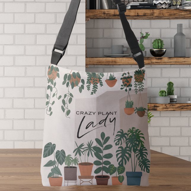 Modern Watercolor Crazy Plant Lady Houseplant Crossbody Bag (Creator Uploaded)