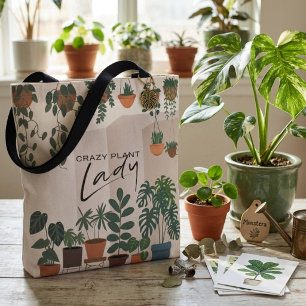 Modern Watercolor Crazy Plant Lady Houseplant Tote Bag