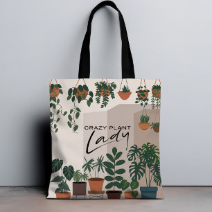 Modern Watercolor Crazy Plant Lady Houseplant Tote Bag